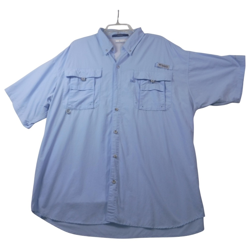 Columbia PFG Bahama Mens XXL Light Blue Short Sleeve Fishing‎ Shirt Button Down